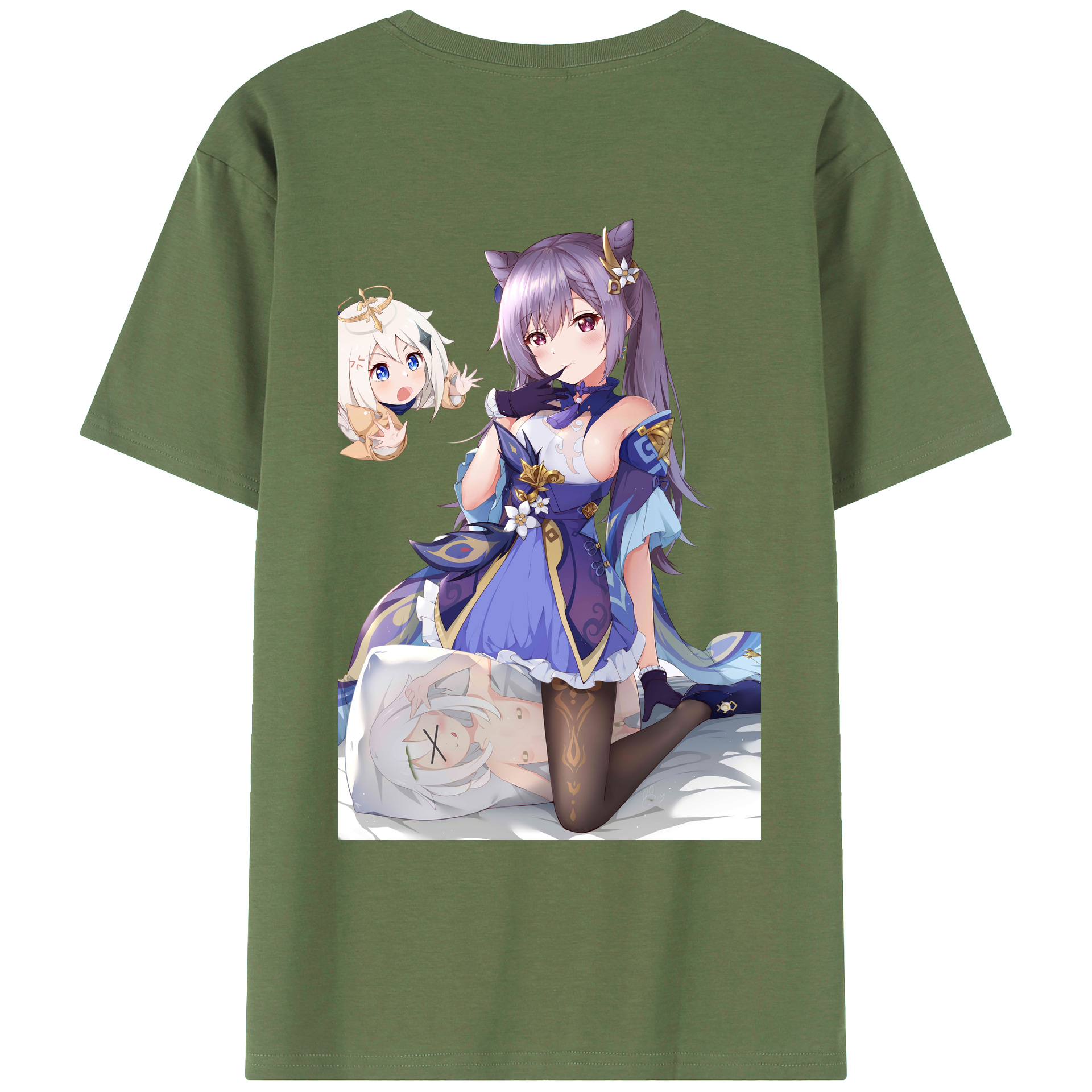 げんし神 刻晴 こくせい genshin Kokusei 綿100％ メンズ半袖Tシャツ（バックプリント） 通気性